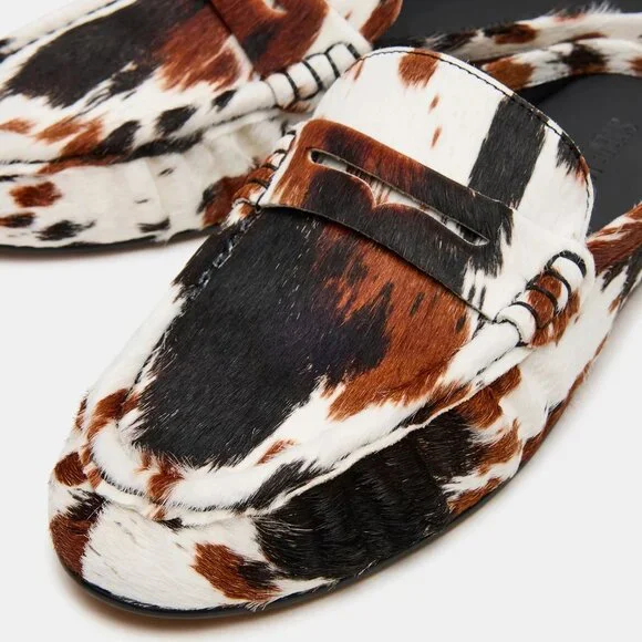 Steve Madden Rafe Penny Loafer MULES Slip On Size 6.5 Brown Cow Calf Hair EUC - Picture 5 of 16